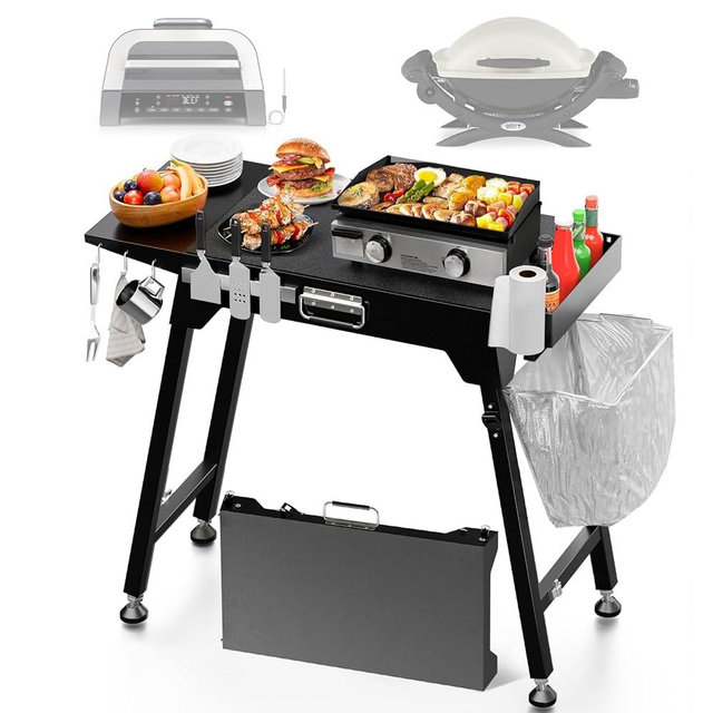 44" L x 17" W Grill Stand for Blackstone Griddle, Folding Grill Table Large Space Fit for 17"/22" Griddle, Ninja and Weber, BBQ Food Prep Table, Portable Outdoor Table for Camping, Tailgating, Outdoor