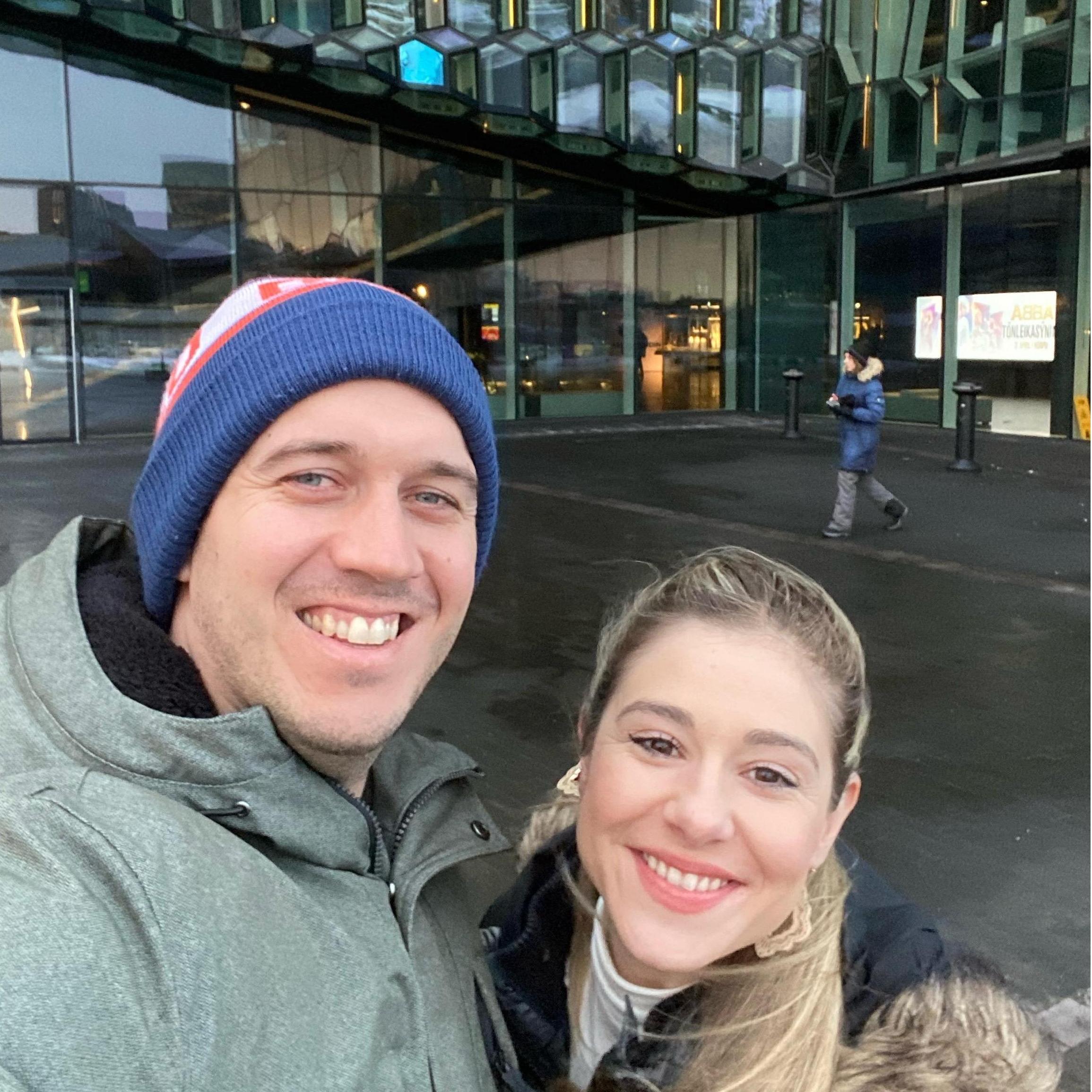 Outside the Harpa Concert Hall in Iceland.