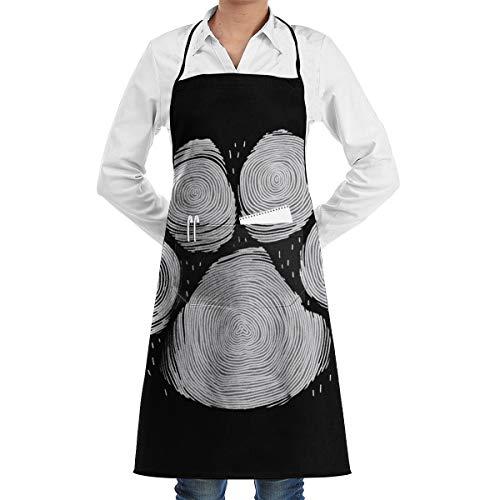 XY-Z Paw Print Line Art Professional Chef Bib Kitchen Apron with Large Pocket