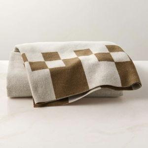 CB2 Check Tobacco Brown Merino Wool Throw Blanket