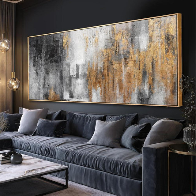 YJYart Grey and Gold Wall Decor Abstract Art Prints Textured Wall Art 32"x70" Posters for Office Kitchen Artwork Bedroom Pictures