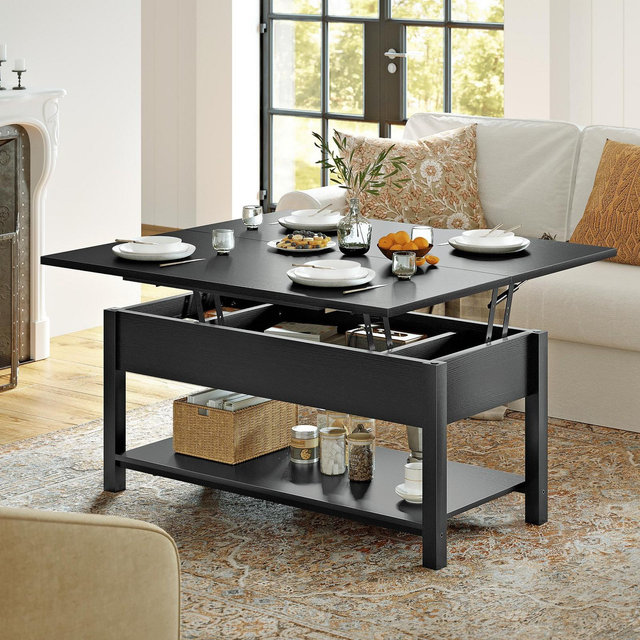 WOWLIVE Lift Top Coffee Table with Hidden Compartment and Storage Shelf, Rectangular Center Table for Living Room