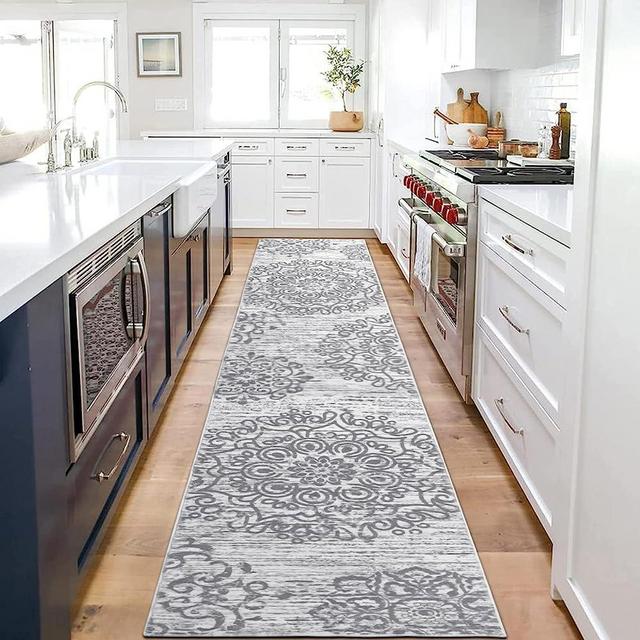 HEBE Boho Runner Rug 2x10Ft Non Slip Hallway Rug Runner Washable Distressed Medallion Area Rugs Vintage Long Bohemian Floor Carpet for Entryway Laundry Room Kitchen Floor Bathroom