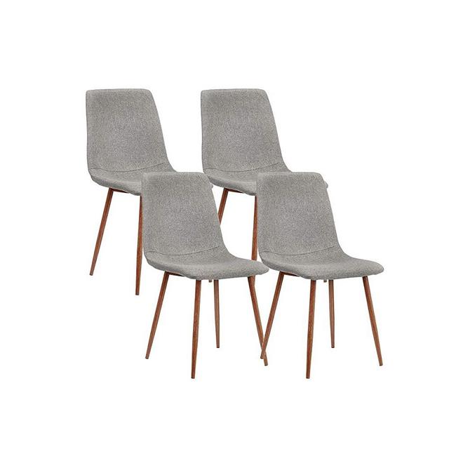 CangLong Dining Kitchen Fabric Cushion Seat Back, Modern Mid Century Living Room Side Chairs with Metal Legs, 4 pcs pack, Grey 4
