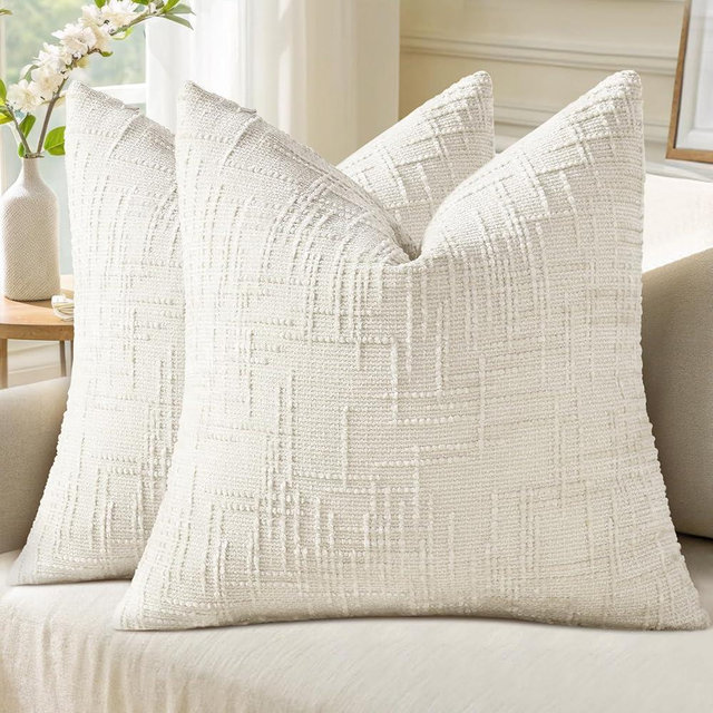 decorUhome Spring Cream White Chenille Euro Sham Throw Pillow Covers 24x24 Set of 2 Textured Soft Cozy Slubby Couch Pillow Covers Modern Farmhouse Boho Decorative Pillow Cases for Bed Sofa Living Room