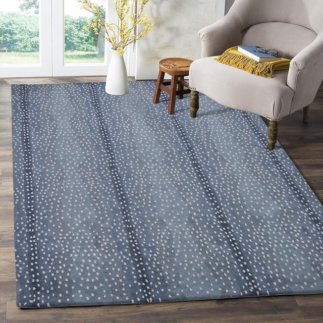 Restoration and Renovation Antelope Cheetah Blue Animal Contemporary Handmade 100% Woolen Area Rugs & Carpets (Blue, 10x8)