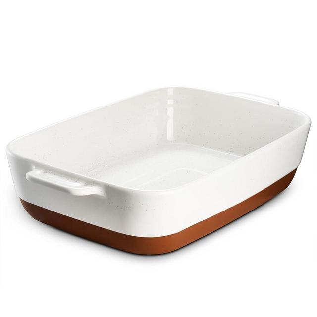 DOWAN Ceramic Baking Dish, Casserole Dish, 9x13 Lasagna Pan Deep, 140 oz Baking Pan with Handles, Large Pan for Oven Safe, Durable Serving Bakeware for Lasagna, Roasting and Baking, Alabaster White