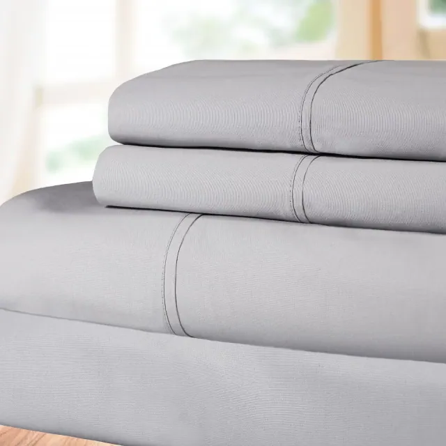 Percale Cotton Crisp & Cool Deep Pocket Sheet Set, Queen, Platinum - Blue Nile Mills