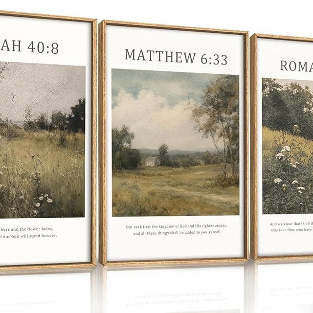 LHIUEM Large Bible Christian Scripture Framed Canvas Wall Art Set,Jesus Religious Verse Wall Decor,Vintage Nature Flowers Artwork for Living Room,Bedroom,Dining Room,Office -24"x36"x3