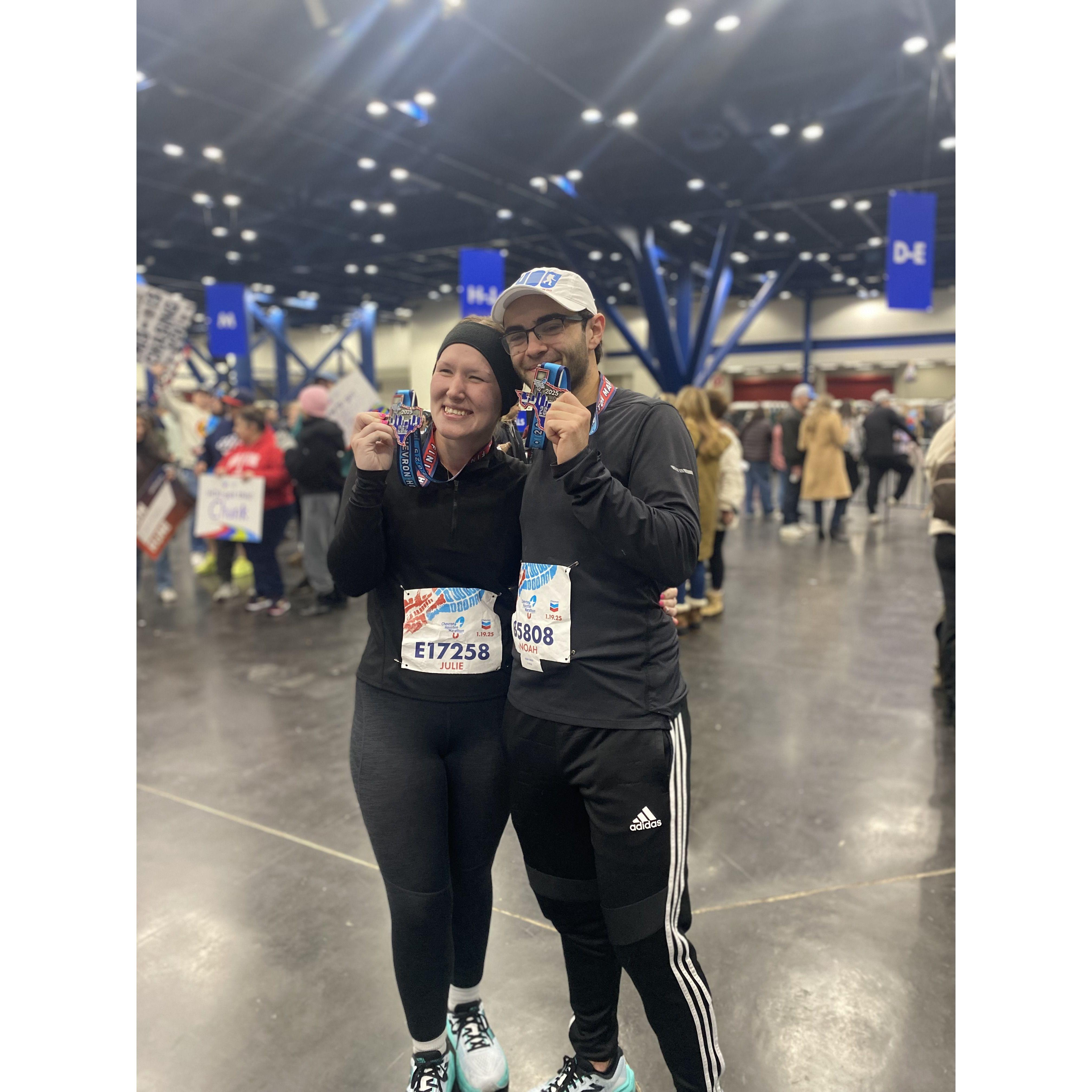 After finishing the Houston Marathon!