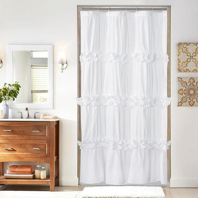 Homechoice Decor Ruffle Stall Shower Curtain, Vintage Handcrafted Bow Tie Bath Curtain for Master Bathroom, Ruched Microfiber Bathroom Curtain with 7 Buttonholes, 36" W x 72" H, White (LQ-10)