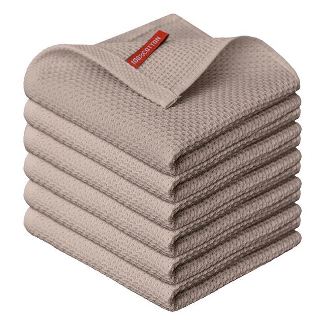 Artoid Mode 100% Cotton Brown Waffle Weave Kitchen Dish Cloths, 12x12 Inch Ultra Soft Absorbent Quick Drying Kitchen Dish Towels Set of 6