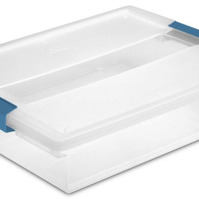 Sterilite 19638606 Large Clip Box, Clear with Blue Aquarium Latches, 6-Pack