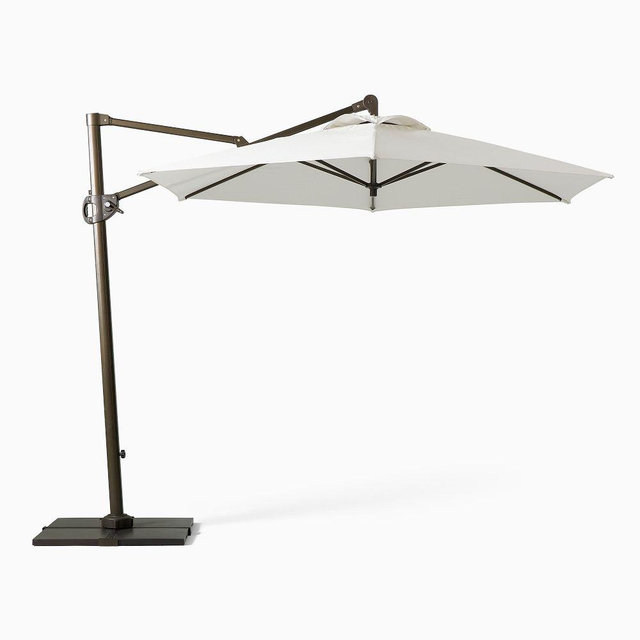 Cantilever 10' Outdoor Patio Umbrella, Aluminum Metal Dark Bronze, Sunbrella Canvas Natural