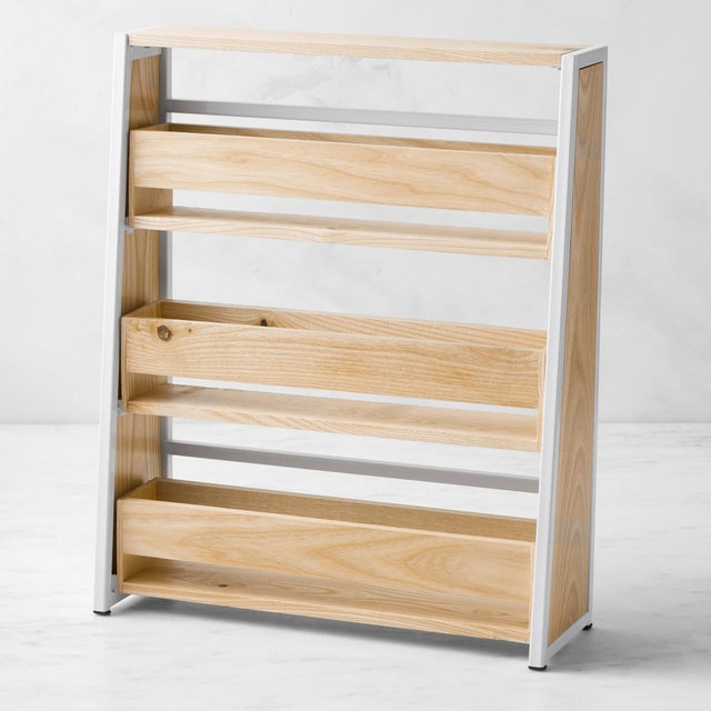 Hold Everything Tilting Spice Rack, White Powder Coated Carbon Steel + Ashwood