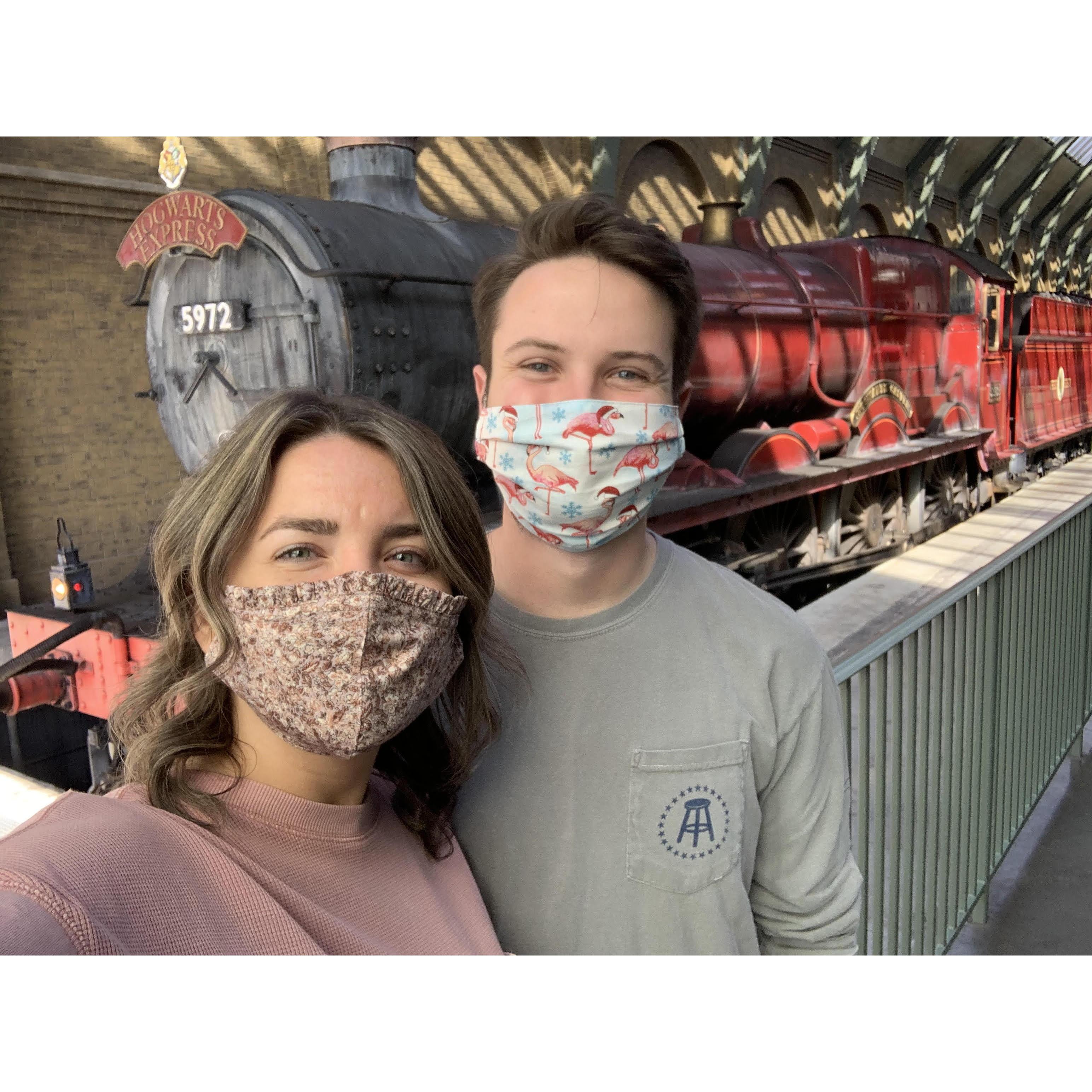 More masks, this time at Universal getting ready to board the Hogwarts Express.