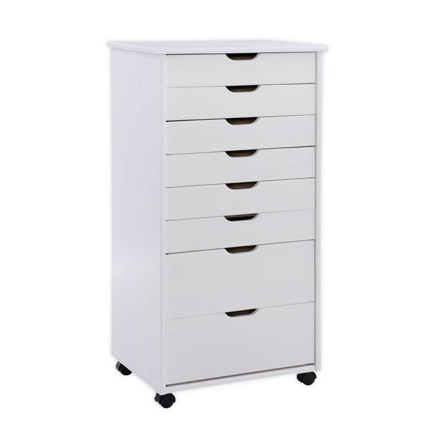 Linon Home Laurel 8-Drawer Rolling Storage Cart in White Wash