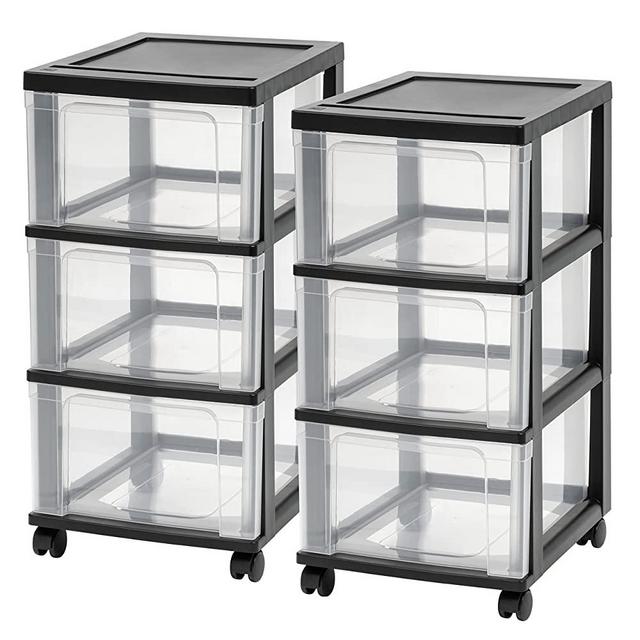IRIS USA NC-3 Wide Storage Drawer Cart, (2 Pack), Black, 2 Count