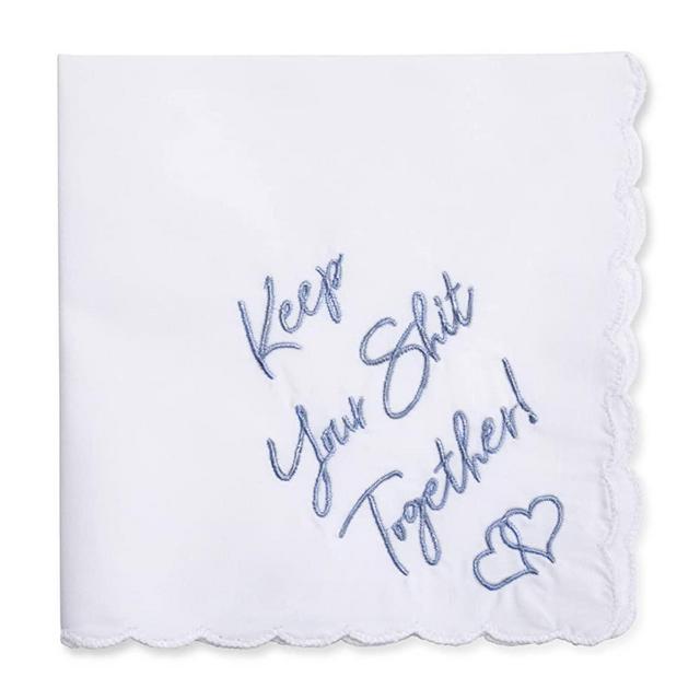 W&F GIFT Something Blue Wedding Gift Embroidered Handkerchief | Keep Your Shit Together! | Wedding Day Bride Gift
