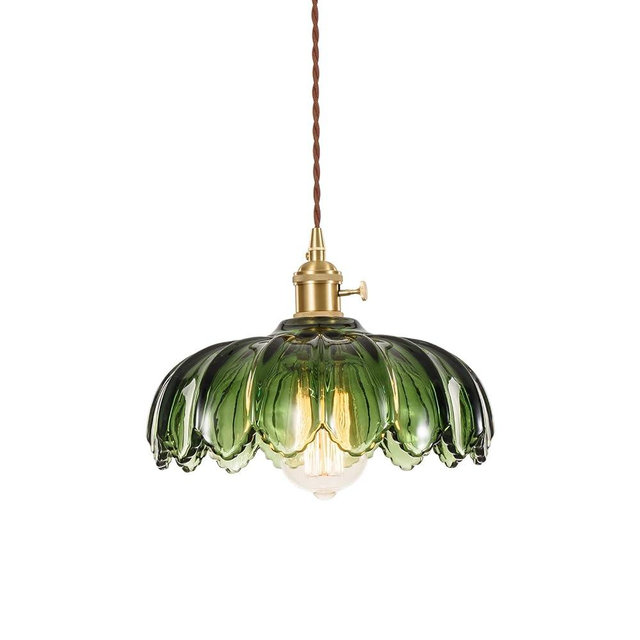 XZHGCEE Glass Pendant Light Vintage Light Fixtures, Glass Pendant Lights Kitchen Island, Gold Pendant Light, Modern Chandelier Pendant Shade Green Light Fixture for Bedroom Hotel Dining Room, Brass