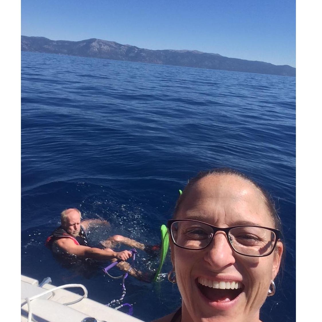 Nick likes to water sport. Sandy likes to stay in the boat.