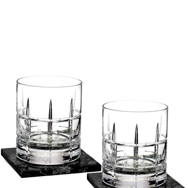 Waterford Crystal Cluin Double Old-Fashion Glasses with Marble Coaster (Set of 2)