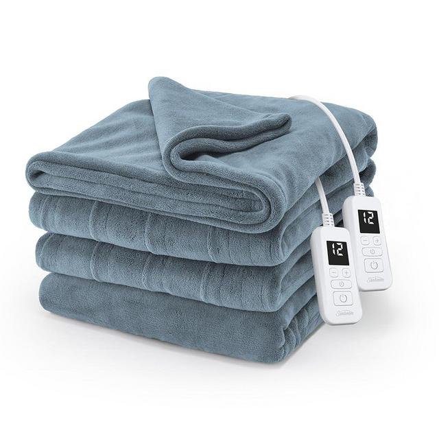 Sunbeam Electric Royal Luxe Microplush Heated Blanket 12 Heat Settings, 12-Hour Selectable Auto Shut-Off, Fast Heating, Warm and Cozy, Ice Blue Color, Queen, 90" x 84"