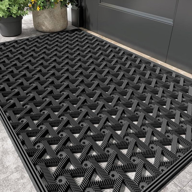 Color&Geometry Outdoor Welcome Mat for Front Back Door Patio Waterproof Rubber Outside Entrance Entry - All Weather Heavy Duty Dirt Trapping Matt - 24"X36" Black