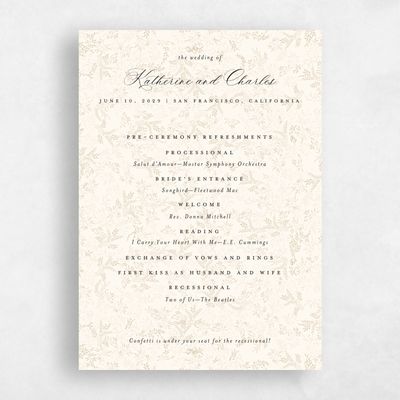 Cream, Beige Wedding Program - Emma
