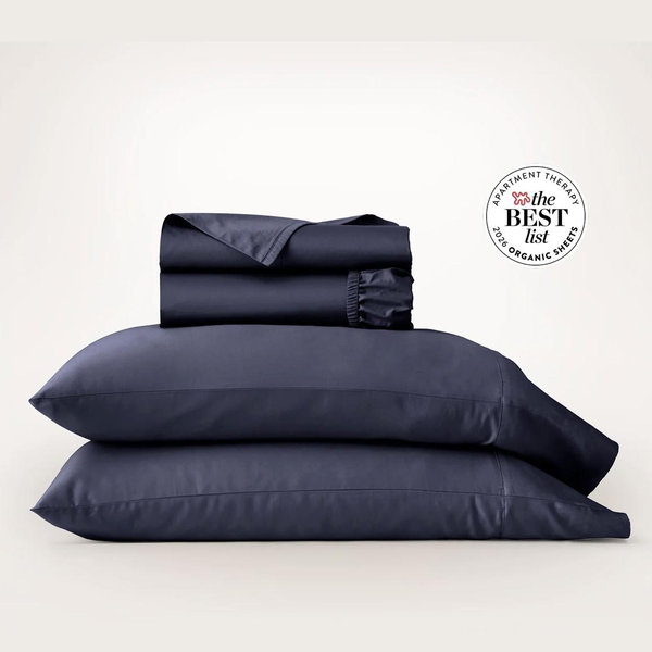 Percale Hemmed Sheet Set - Coastal Navy - King with King Cases