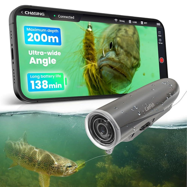 CamX Underwater Fishing Camera, HD 1080P &136°Ultra-Wide-Angle,656FT ROV Waterproof/Motion Sensing/Segmented Intelligent Recording/Wireless Charge/App Compatible with iOS/Android (Grey)