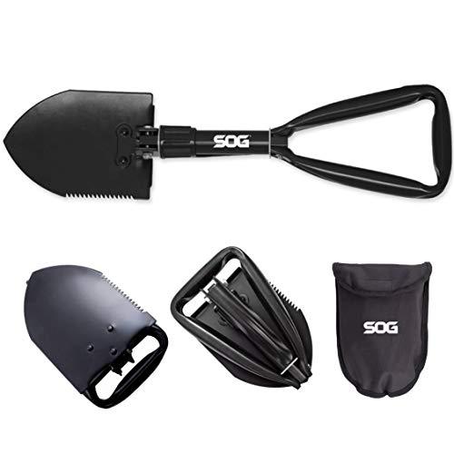 SOG Folding Shovel Survival Shovel – Entrenching Tool 18.25 Inch Foldable Shovel Camping Shovel w/ Wood Saw Edge and Tactical Shovel Carry Case (F08-N)