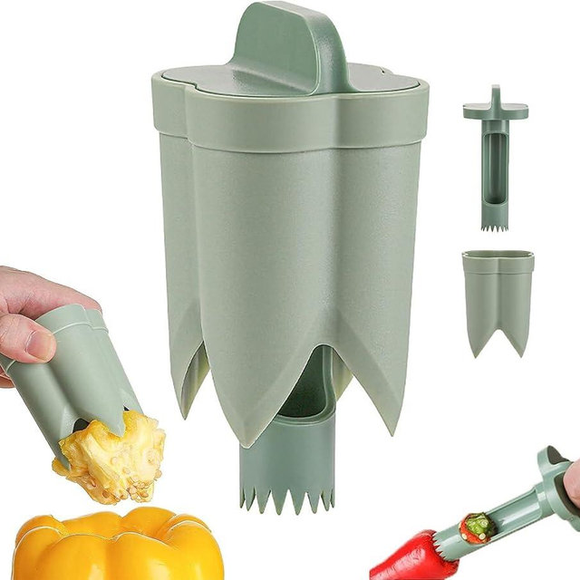 Pepper Corer, 2 in 1 Bell Pepper Seed Corer Remover, Fruit & Vegetable Corer and Quick Cave Tool, Jalapeno Green Peppers Corer,Pepper Cutter Deseeder