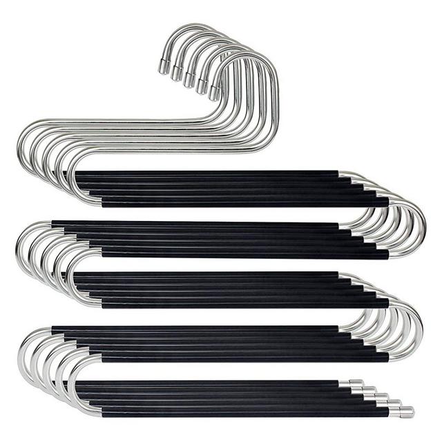 HuaQi S Shape Clothes Pants Hangers Non Slip Closet Storage Organizer Multi Space Saving Hanger for Pants Jeans Belt Tie Scarf Legging (5-Pieces)