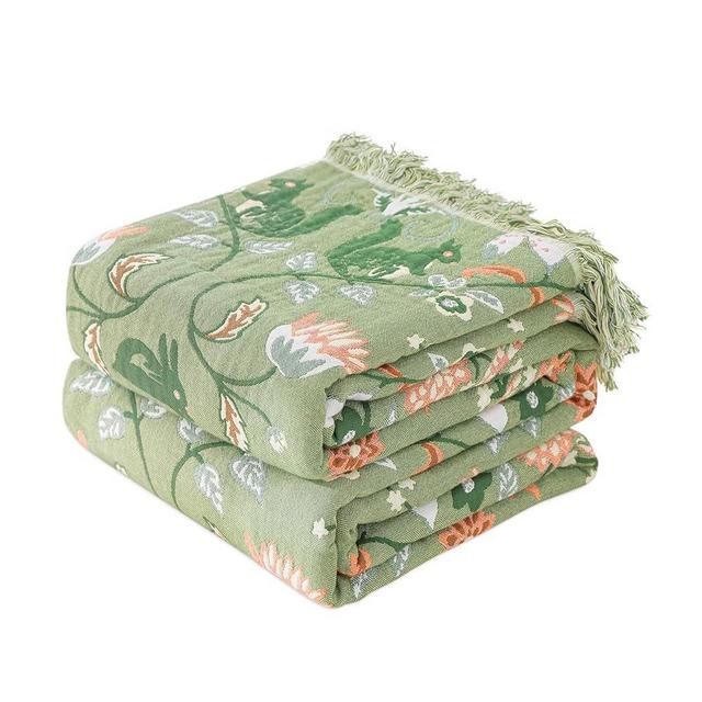 Boho Throw Blanket for Bed - 100% Cotton Ultra Soft Rustic Quilt - Farmhouse Decor Bed Blankets,All Season Rustic Throw for Sofa Couch Chair (Green World, 90"×98")