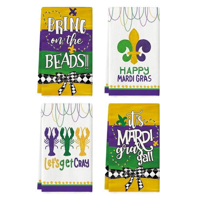 Artoid Mode Let's get Cray Edge Mardi Gras Carnival Kitchen Towels Dish Towels, Seasonal Holiday 18x26 Inch Seasonal Decoration Hand Towels Set of 4