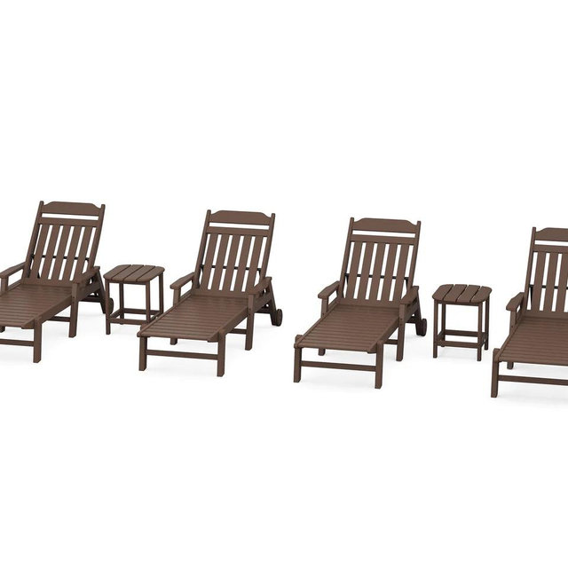 Cottage 6-Piece Chaise Set with Arms and Wheels (Mahogany)