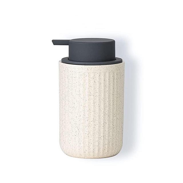 Foam Ceramic Hand Soap Dispenser, Speckled Rippled Soap Dispenser for Countertop, 13.5 oz Foaming Beige Hand Lotion Pump Bottle with Grey Pump, Refillable Soap Dispenser for Kitchen Bathroom