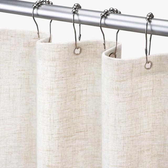Awellife Linen Shower Curtain Ivory Shower Curtains for Bathroom Natural Cloth Cotton Fabric Liner Flax White 72 x 72 Inch Modern