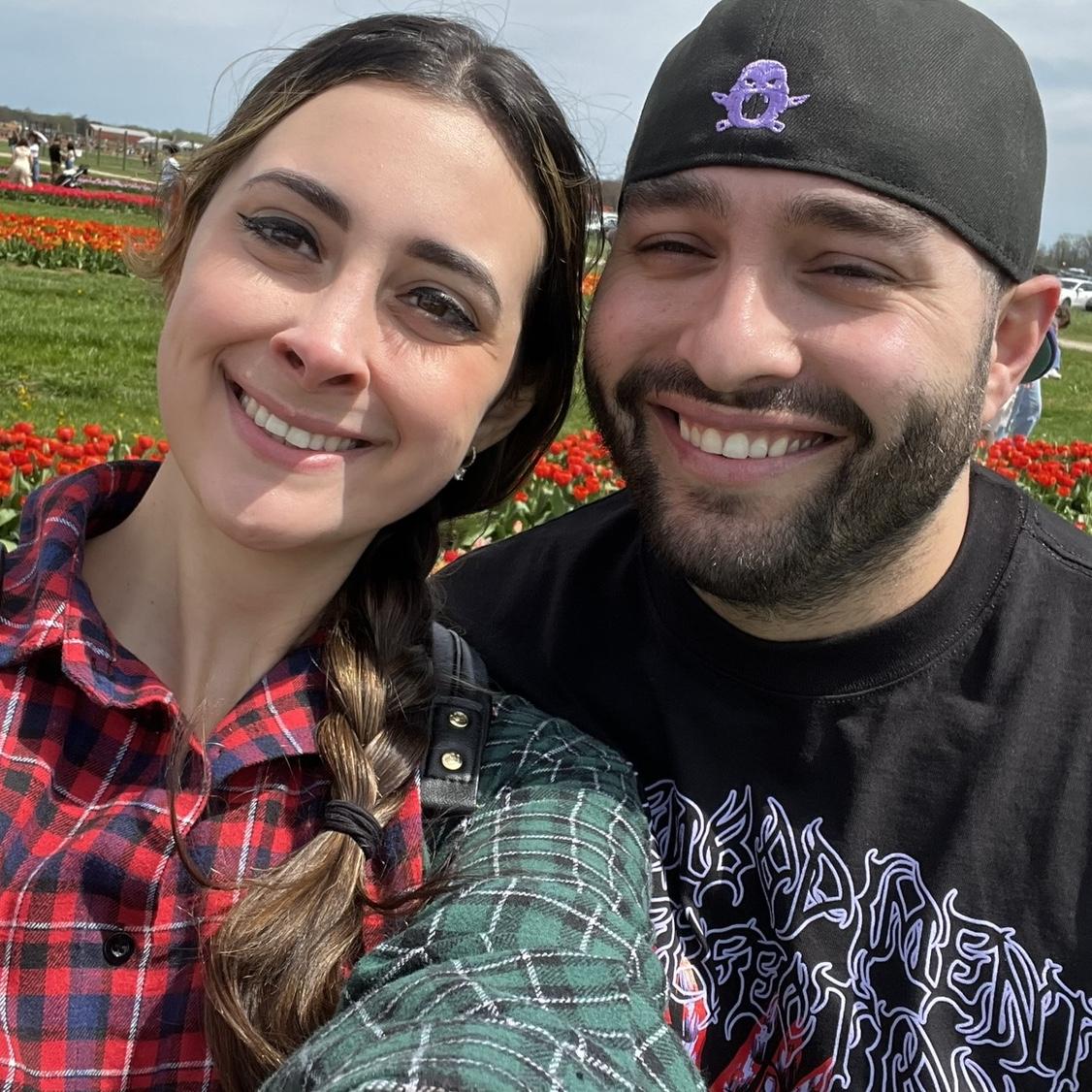 Us at Holland Ridge Farms to see the tulips (not pictured was us and hundreds of other cars being trapped in the parking lot for 5+ hours - this even made the news)