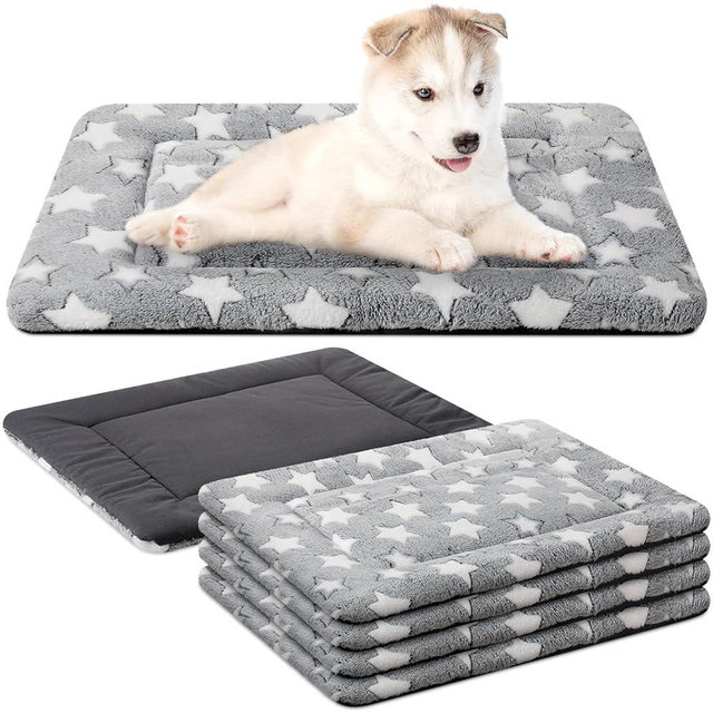 VitalCozy 4 Pcs Washable Dog Crate Mat Kennel Pad Replaceable Reversible Pet Bed Pad for Crate Pet, Sleeping Mat for Small, Medium, Large Dog Machine Washable(18 x 24 x 1.6 Inch,Gray)