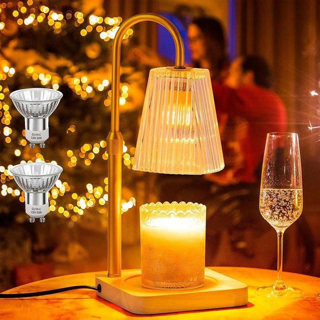 Candle Warmer Lamp with Timer - Adjustable Height Wax Melt Electric Light Warming Dimmable Top Melter Heater For Melting Heating Small Jar Candles Gifts Women Mom Birthday Home Desk Decor W/2 Bulbs