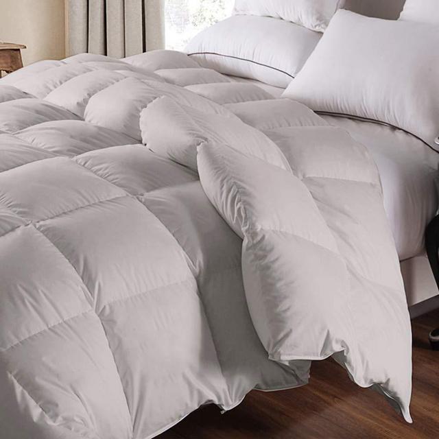 WhatsBedding 100% Cotton Down Comforter Goose Duck Down and Feather Filling Comforter. All Season Duvet Grey Insert or Stand-Alone Down Comforter (Light Gray Comforter Queen)