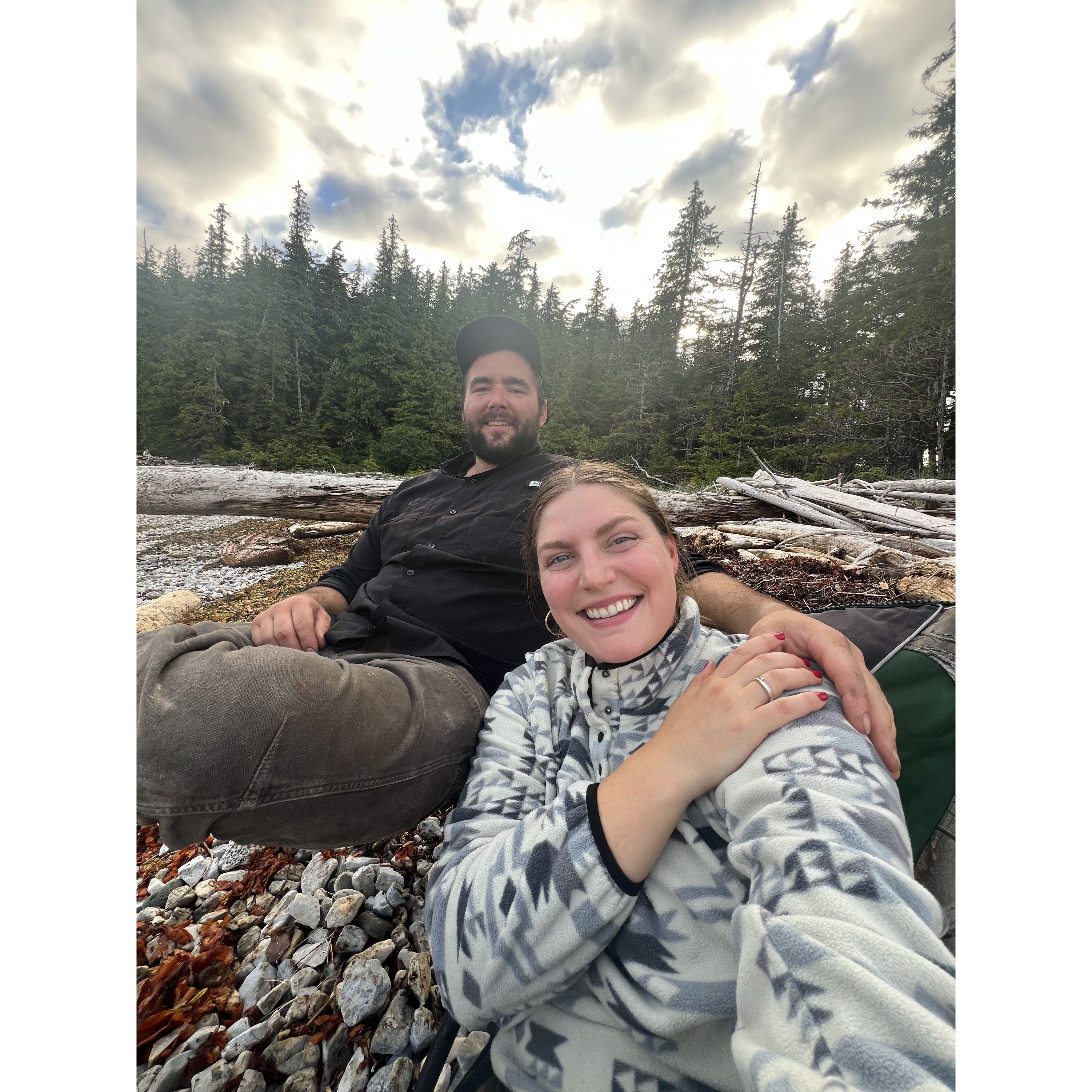 Having dinner and fire on a random beach while on a 3-day boating adventure on the Diana Jean south of town by Long Island