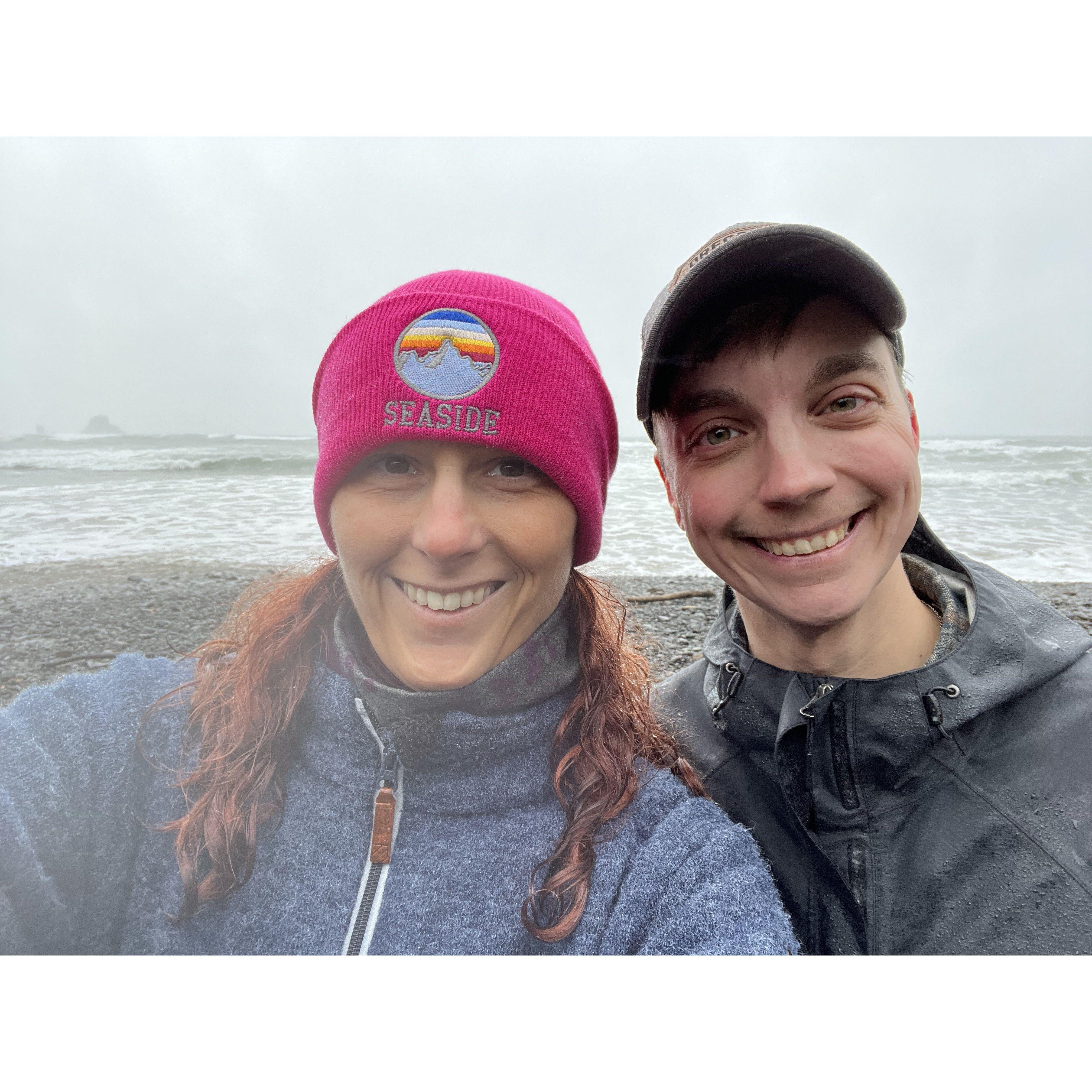 Chloe's first time at Indian Beach in Ecola State Park! (Cold is hell out there, rain and huge wind chill)