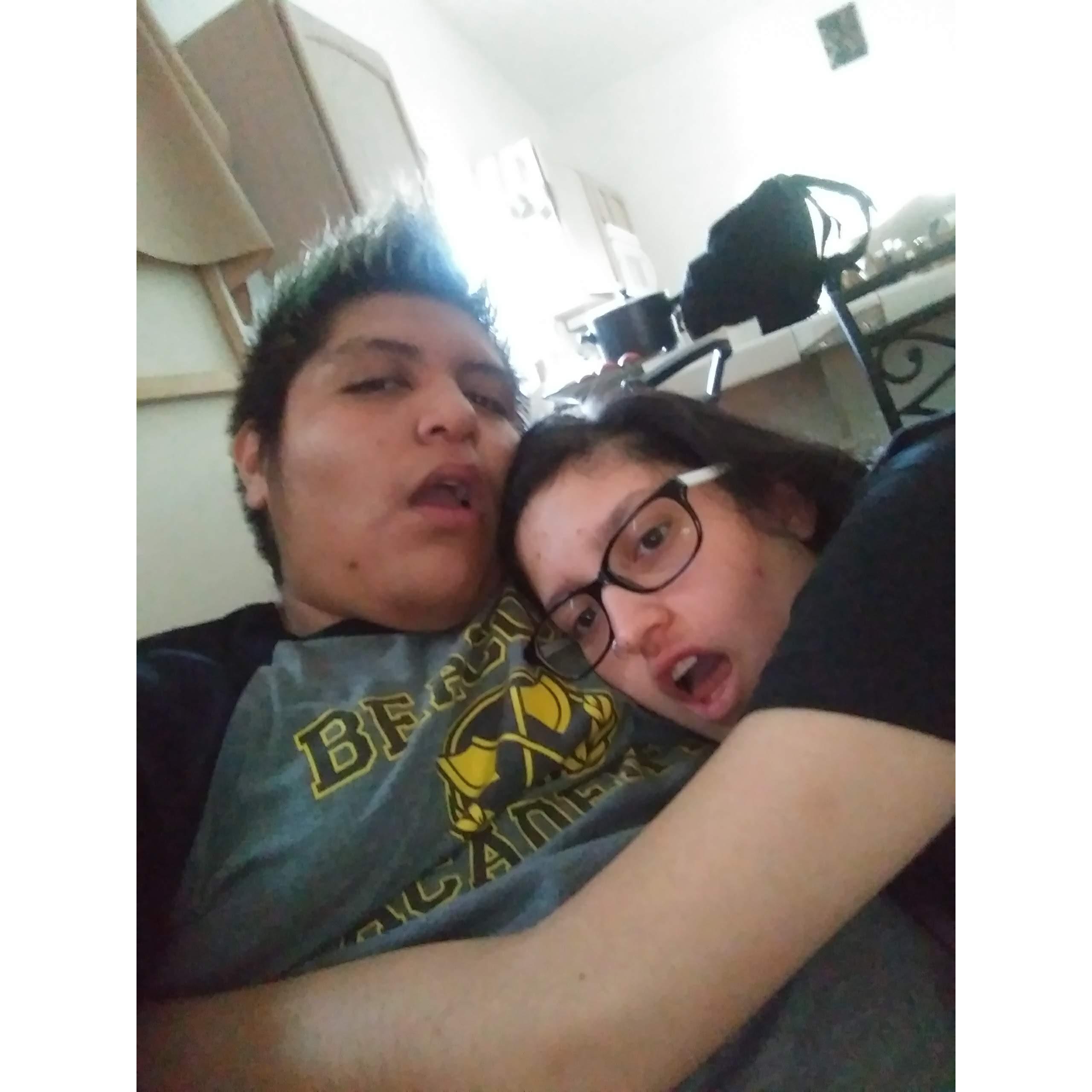 Us cuddling on the couch