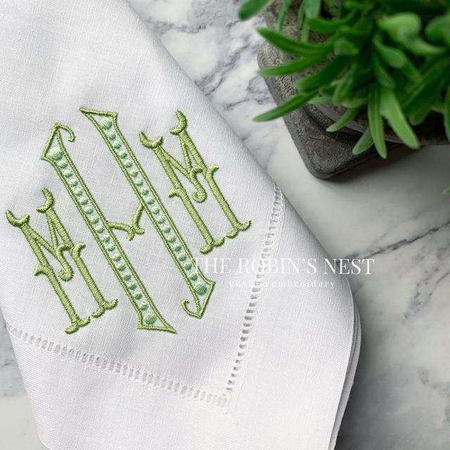 Monogrammed Linen Dinner Napkins Custom Embroidery | Embroidered Napkins | Wedding Linens | Embroidered Dinner Napkins