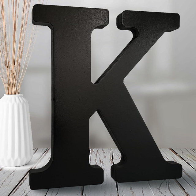 AOCEAN 8 inch Black Wood Letters Unfinished Wood Letters for Halloween Decorative Standing Letters Slices Sign Board Decoration for Craft Home Party Projects (K)