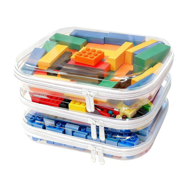 3PCS Clear Hard Shell Zipper Case,Toy Organizers and Storage Box,Clear Toiletry Cosmetic Case,Travel Makeup Bags,Diaper Bag Organizer,Pencil Case,Medium Stackable Portable Zipper Pouches 9.85*7.9*2 IN