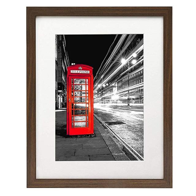 Americanflat 11x14 Walnut Picture Frame - Displays 8x10 With Mat or 11x14 Without Mat - Composite Wood with Shatter Resistant Glass - Horizontal and Vertical Formats for Wall